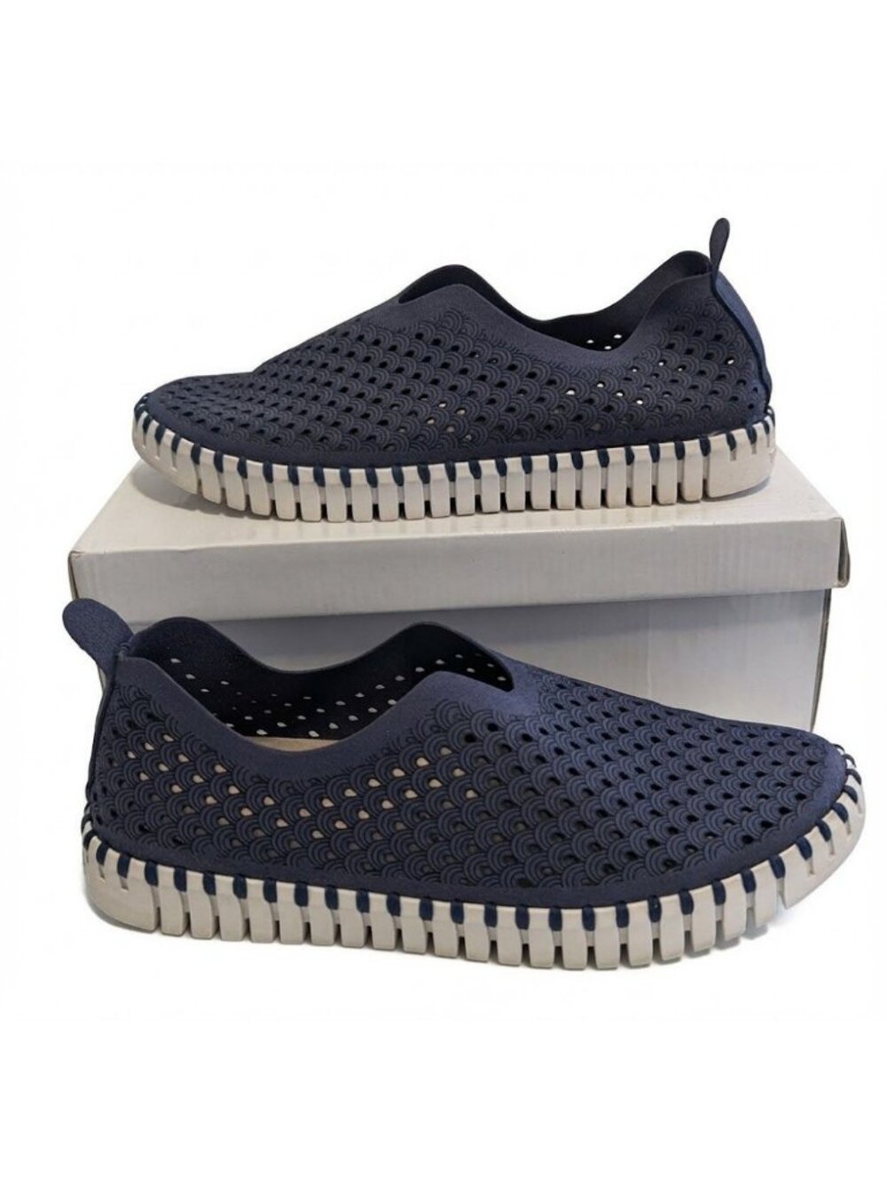 ILSE JACOBSEN Tulip 139 Navy Blue Perforated Slip On Flats Womens EU 39 US 9